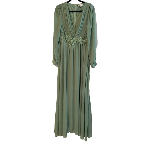 sachin and babi light blue dress Chiffon V-Neck Lantern Sleeve Puff Midi Dress JardinVue : Bridal Dresses :  VogaCloset Oman main image 0